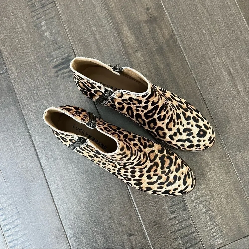 Lucky Brand Burklee Animal Print Booties Ankle Boots Leopard 6.5